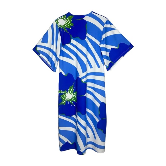 Jude Connally Ruby Dress Small Blue Floral V-Neck Flare Sleeve Midi USA Resort - Picture 2 of 11